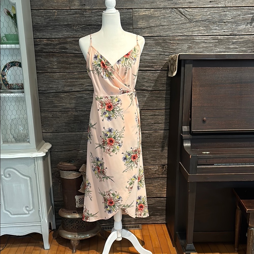 Worn Once! Topshop Pink Floral Midi Sundress with Spaghetti Straps